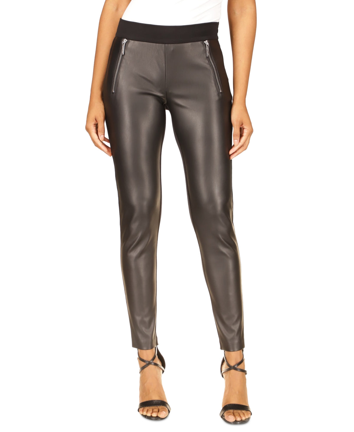 MICHAEL MICHAEL KORS Womens Black Faux Leather Zippered Pocketed Pull on Cocktail Skinny Pants Petites P\XS - Bellso